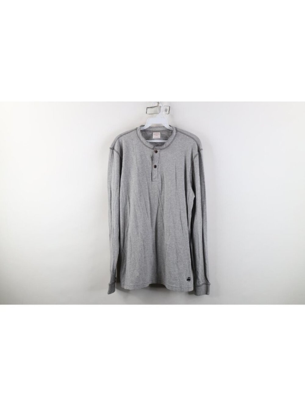 Vintage Brooks Brothers Mens Large Knit Long Sleeve Henley T-Shirt Heather Gray